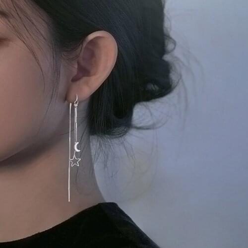 Luckydays Korean Long Line Chain Earrings For Women Star Moon Tassel Earrings Fashion Jewelry Linear Threader
