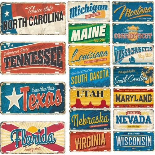 Travel Destination Metal Wall Plate Landmarks Vintage Poster States Smybols Metal Tin Sign Club Pub Bar Home Wall Decor Signs