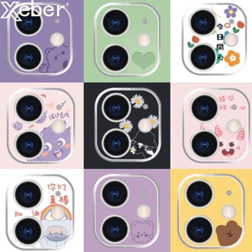 Cute Cartoon Camera Protector Case For iPhone 12 Pro Max Mini 11 Tempered Glass Film Back Camera Lens Protective Sticker Cover