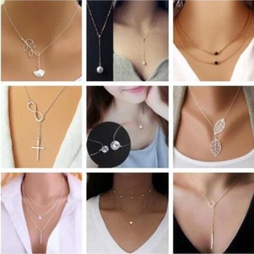 New Fashion New Punk Minimalist Infinite Luck 8 Leaf Cross frame Heart crystal imitation pearl Pendants Necklaces Women Clavicle
