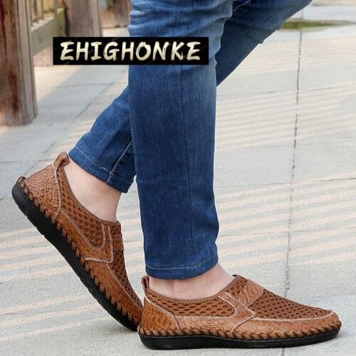 Hot summer mens casual shoes breathable mesh loafers soft flat sandals handmade mens driving shoes large size38-50 looks great