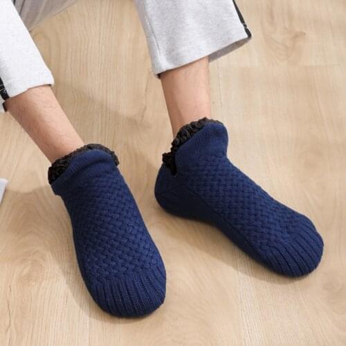 Men winter slipper Cotton warm plush socks slippers Indoor home floor shoes Unisex Twisted flower mens house slippers Large size