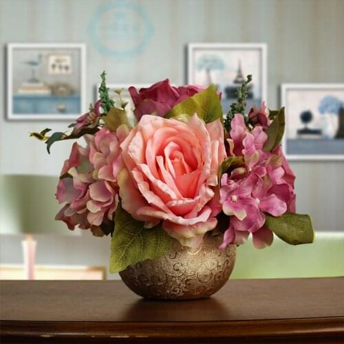 European Ceramic Vase Rose Simulation Flower Set Accessories Coffee Table Figurines Decoration Home Livingroom Furnishing Crafts
