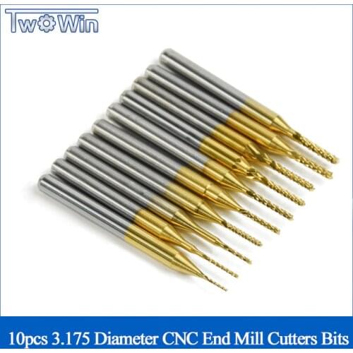 10pcs 3.175 Diameter CNC End Mill Cutter Mini PCB Carbide Router Bits Kit Set 0.8-3.175 mm For Milling Tools