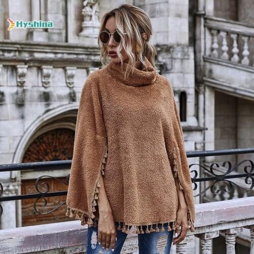 New Womens Wear Pure Color Slim Fashion High Collar Tassel Hem Cape Long Sleeve Coat