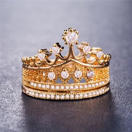 2021 New Luxury Crown Rose Gold Silver Color Wedding Ring Set For Women Lady Anniversary Gift Jewelry Bulk Sell R5860