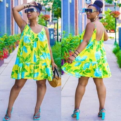 TNNAOFF Plus Size New Popular Print Loose Mini Dress for Women Birthday Outfits Sexy Sling Sleeveless V-neck Night Club Dresses