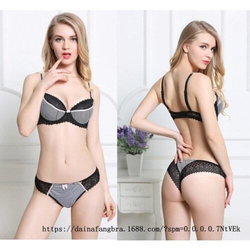 New Bra Sexy Striped Sexy Underwear Set Bra Black Pink Silver Gray Lace Bra Set Lingerie