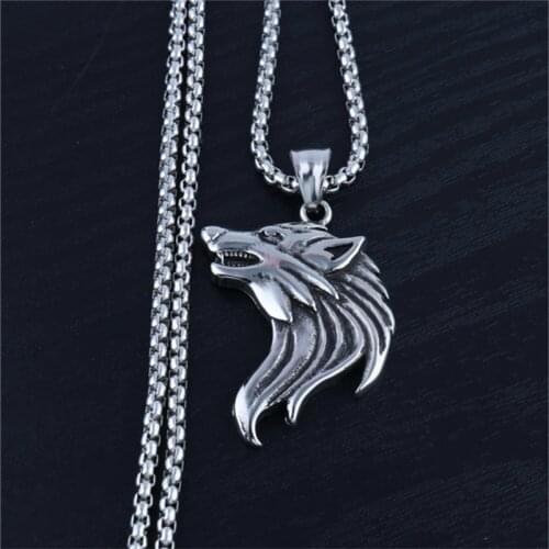 316l Stainless Steel Necklace For Men Punk Silver Color Chain Wolf Pendant Male Animal Jewelry Choker Necklaces Party Gift