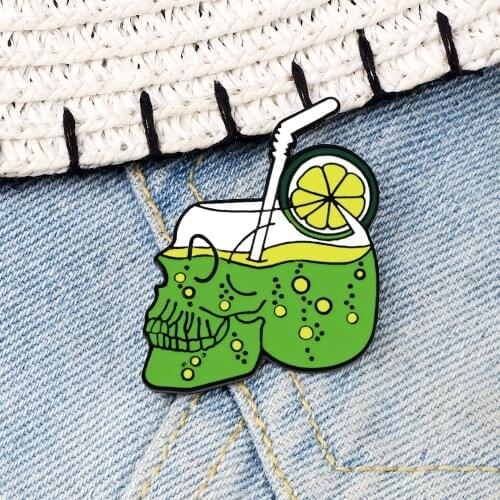 Punk Skeleton Lemon Juice Enamel Pins Gothic Skull Ghost Teapot Drink Brooches Women Men Horror Jewelry Halloween Party Gifts