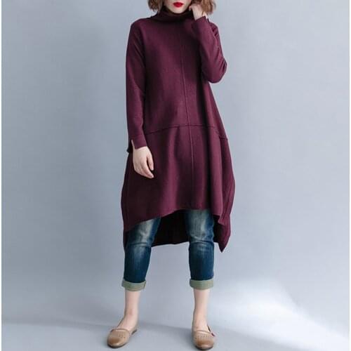 Original Designed Dress Women High-neck Elastic Midi Dress Fashion Elegant Shirt Dress Lady Autumn Office Sweater Dress