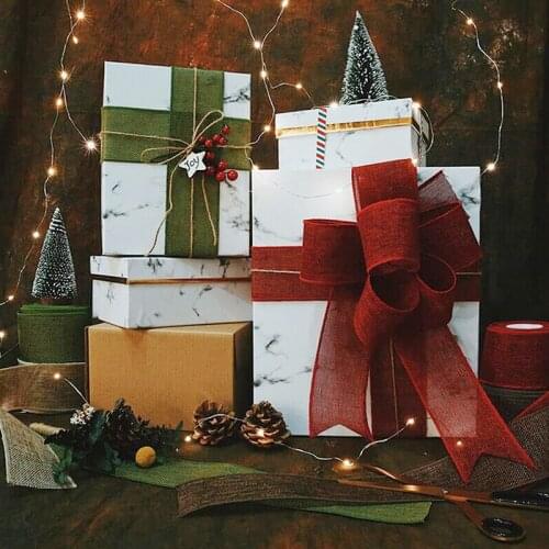 1Roll Gift Wrapping Natural Jute Burlap Wired Ribbon Rolls Linen Handmade DIY Christmas Party Bride Holding Flower Decoration