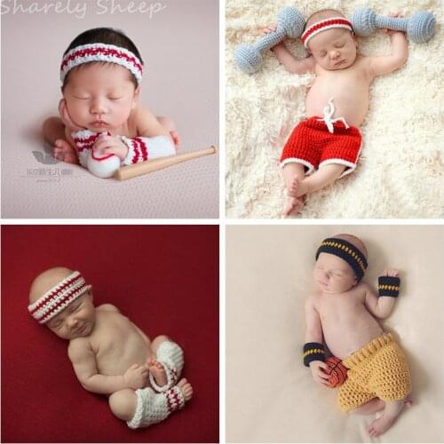 Newborn Photography Props Crochet Knit Clothes Infant Baby Photo Shoot Sports Headband+Pants Outfits Foto shooting Costume Prop