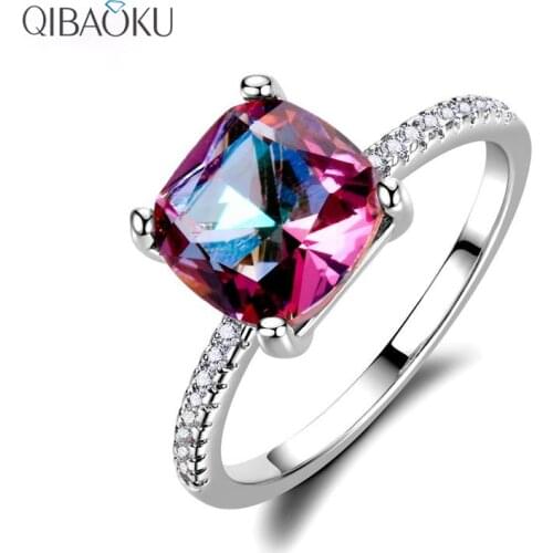 Sterling Silver 925 jewelry Rings for Women Chamfer Square 8*8MM Rainbow Zirconia ring Anniversary Jewelry Valentines day gift