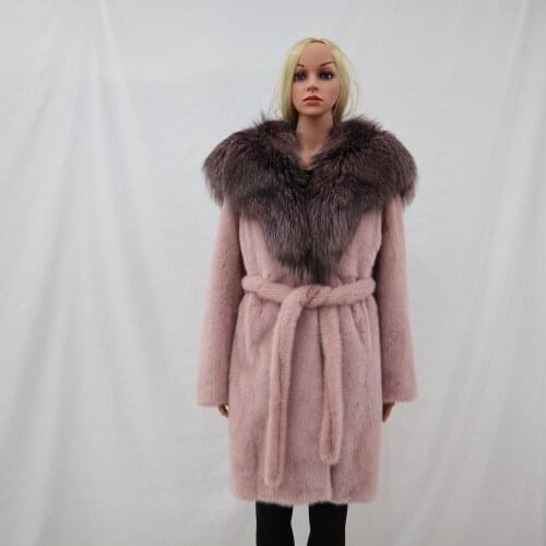 2021 real mink coat ladies shawl hat with silver fox long-sleeved belt warm mink coat