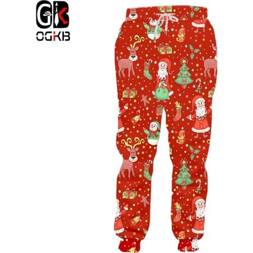 OGKB Mens Personality Large Size Christmas Sweatpants 3D Printed Snowman Gift Box Man Sports Pants 6XL