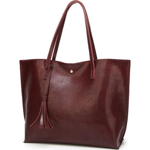 Women Soft Leather Tote Bag Big Capacity Tassel Soild Shoulder Bag New Fashion Travel Bag For Women