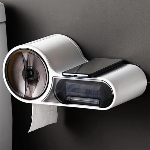 Waterproof Toilet Paper Holder Wall-Mounted Tissue Box with Storage Rack Bathroom Roll Paper Organizer Home Multifunctional Case
