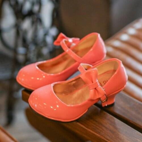 Princess Kids Leather Shoes For Girls Bow Casual Glitter Children High Heel Girls Shoes Butterfly Knot Pink Red Black