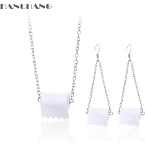 Jewelry Set Necklace with Earrings Roll Paper Dangle Drop Earrings Necklaces Tissue Geometric Jewelry Funny Creative Set