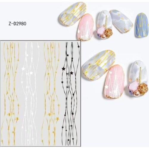 ZD-2979-2986 SERIES NEWEST GOLD LINE DESIGNS 3d nail art stickers decal template diy nail tool decorations