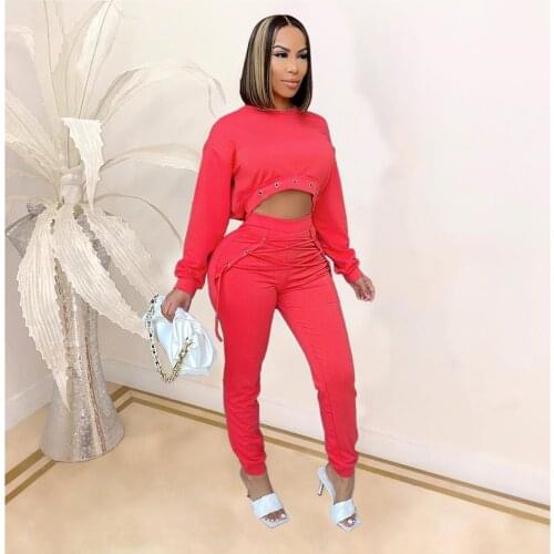 2021 Ins Internet Celebrity Famous Women Set 2Pcs Short Top Longsleeve Solid Color