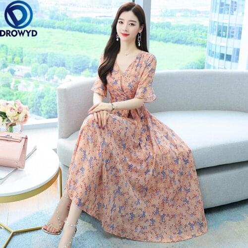 2021 Casual Floral Chiffon Fashion Maxi Dress Summer Women Vintage Boho Beach Midi Sundress Elegant Bodycon Party Long Vestidos