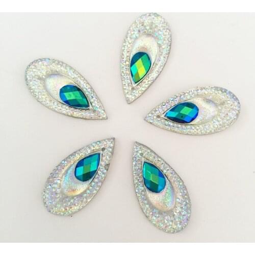 20pieces/lot) 15mm*30mm AB Resin drop Peacock eye Flatback Rhinestone Wedding decoration 2 Hole F018
