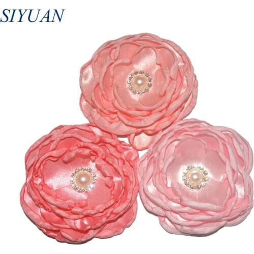 3pcs/lot 4'' High Quality 7-layer Burned Satin Flowers with Diamond Fashion Hair Accessories Wedding Dress Decor 22 Colors TH282