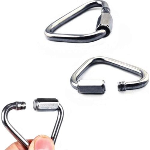 304 Stainless Steel Triangle Carabiner Outdoor Camping Hiking Keychain Snap Clip Hook Kettle Buckle Chain Screw Lock Accessories
