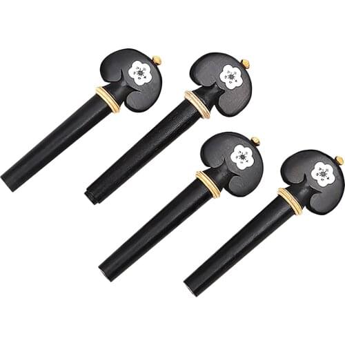 4x Natural Ebony 3/4 4/4 Violin Tuning Pegs Wooden Set Black Replacement String Instrument Accessories Hand Carved White Shell