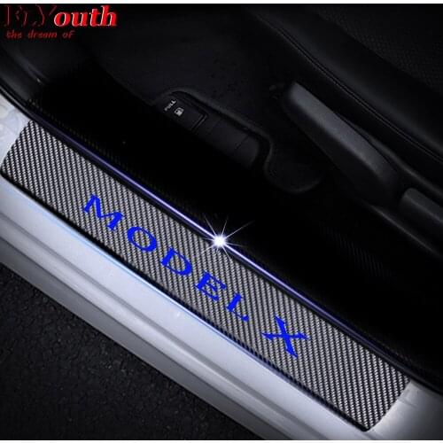 Car Door Sill Welcome Pedal Stickers For Tesla MODEL X Door Threshold Plate 4D Carbon Fiber Vinyl Sticker Car-Styling 4Pcs