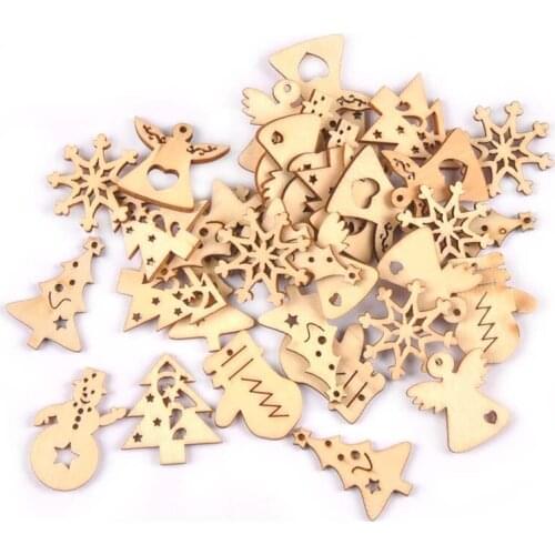50Pcs Snowflake/Star/Heart Christmas Wooden Pendant DIY Wood Crafts Hanging Ornaments Xmas Tree For Party Home Decor 20-35mm