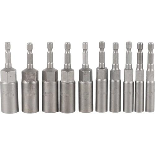 Promotion! 10Pc 1/4 Inch Wrench Hex Bit Socket Set Deep Long 1/2 Inch Impact Drill Socket Adapter Drill Bits