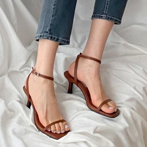 Brown White Sandals High Heels Sandal Shoes Fashion Brand Strap Flip Flops Sexy Thin High Heel Pumps Size 33-42