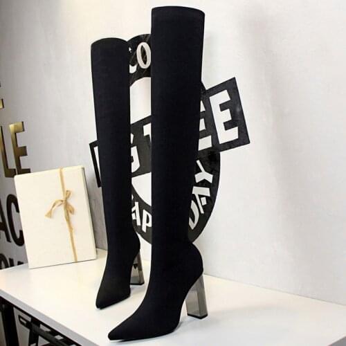 BIGTREE Shoes Women Over-the-knee Boots Metal Heel Women Boots Autumn Winter Shoes Sexy Thigh High Boots Long Boots Plus Size 43
