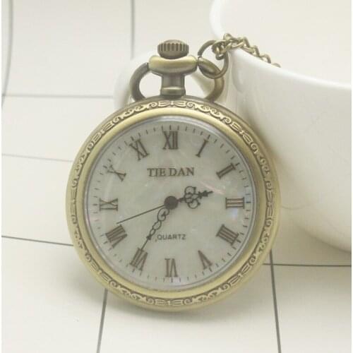 Bronze Mens Roman Pocket Watch Antique Numerals Chain Necklace Pendant Quartz Watch