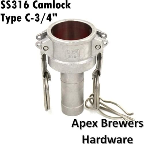 Camlock QD - 3/4 Type C, Stainless Steel 316, Homebrew Fitting, 3/4" Barb, Brewer Hardware