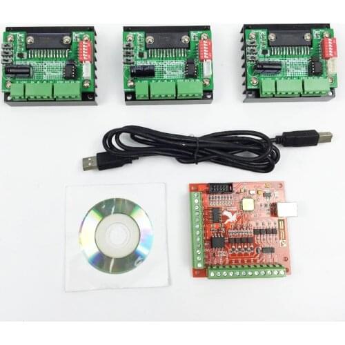 CNC Router mach3 USB 3 Axis Kit, 3pcs TB6560 1 Axis Driver Board + one mach3 4 Axis USB CNC Stepper Motor Controller card 100KHz