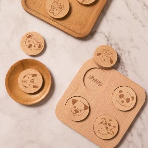 Montessori Ianguage Wooden Toys Cartoon Animal 0-9 Years Old Cognitive Geometric Mosaic Toy Childrens Educational Toys