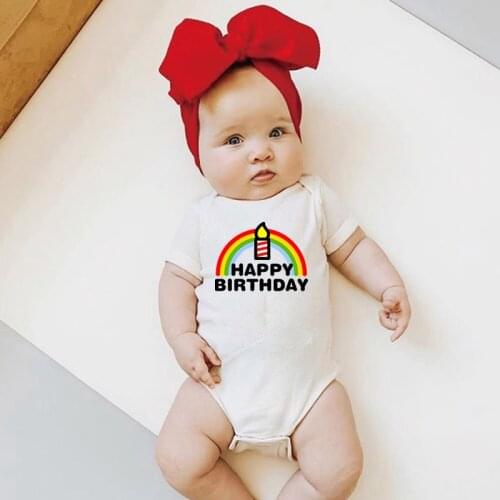 Baby Birthday Outfits 1 2 Years Party Clothes Girl Boy Bodysuit Rainbow Printed Onesie Toddler Infant Body Summer Clothing Tops