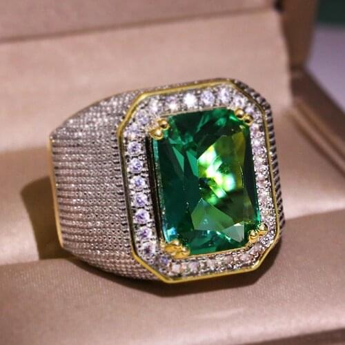Guxury Green Zircon Emerald Diamonds Gemstones Rings for Men Women 18k Gold Color Bague Fine Jewelry Trendy Bands Accessories