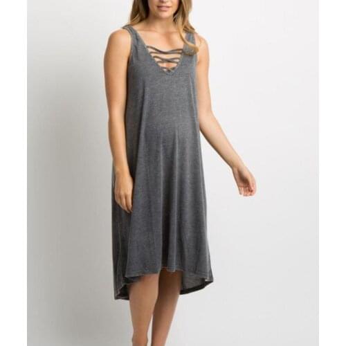 New summer leisure and comfort pregnant womens wear solid color cotton suspenders V-neck big swing maternity dress