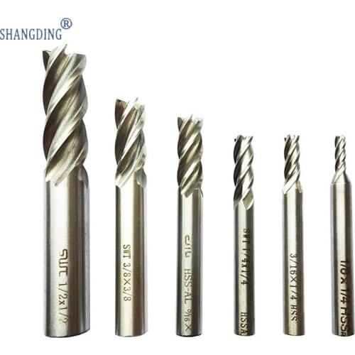 1/8",1/4",3/16",5/16",3/8",1/2" inch Imperial Units High Speed Steel HSS 4 Flute Straight Shank Square Nose End Mill Cutter