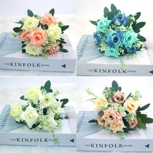 Hot sale simulation rose simulation bouquet 7 big head DIY fake flowers wedding Christmas home decoration party office flowers