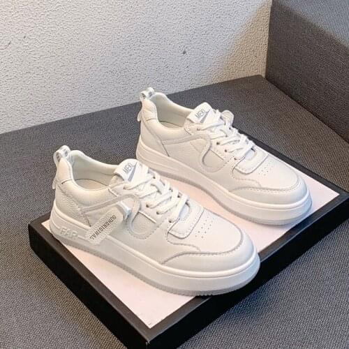 Leather small white shoes female spring 2021 new versatile small lady web celebrity leisure thick-soled sports board shoes