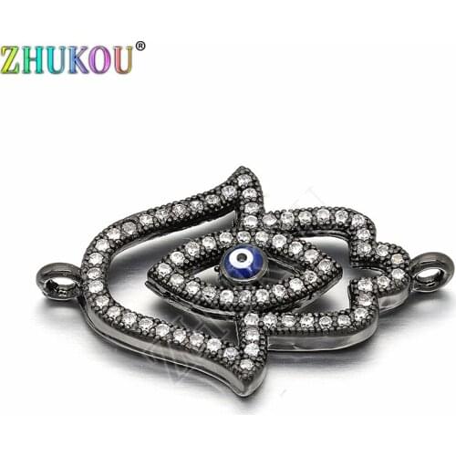 17*27mm Brass Hollow Hamsa Hand with Evil Eyes Pendants Connector for Diy Jewelry Findings Making, Hole: 1.5mm, Model: VS182