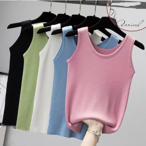 2021 Summer Womens Tank Top Knitted Camis Elastic Slim Femme Top Fashion Korean Sleeveless Solid Ribbed Tanks Vest