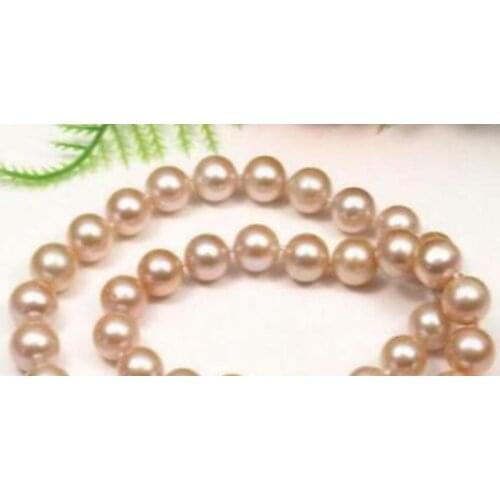 Fashion AAA 10-11MM natural Pink pearl necklace 18" 36" Yellow clasp