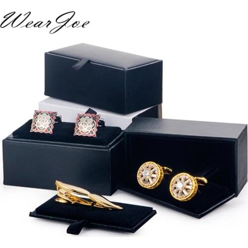 Men Cufflinks Storage Box Black Faux Leather Case Brooch Lapel Pin Hair Pins Gift Packaging Box Tie Tack Tie Clip Collection Box